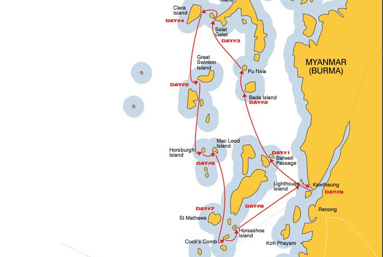 Arcipelago Mergui | Mappa crociera